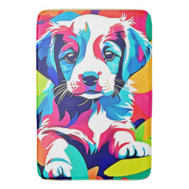 カラフルな子犬のアートワーク バスマット
