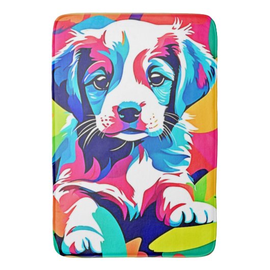 カラフルな子犬のアートワーク バスマット (正面縦)