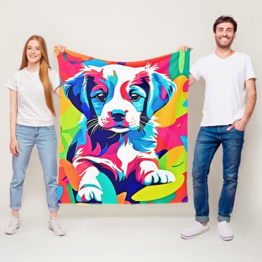 カラフルな子犬のアート作品 フリースブランケット (インサイチュ)