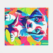 カラフルな子犬のアート作品 フリースブランケット (正面(横))