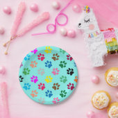 カラフルな子犬の足のプリント ペーパープレート (パーティー)