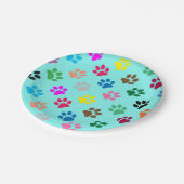 カラフルな子犬の足のプリント ペーパープレート (アングル)