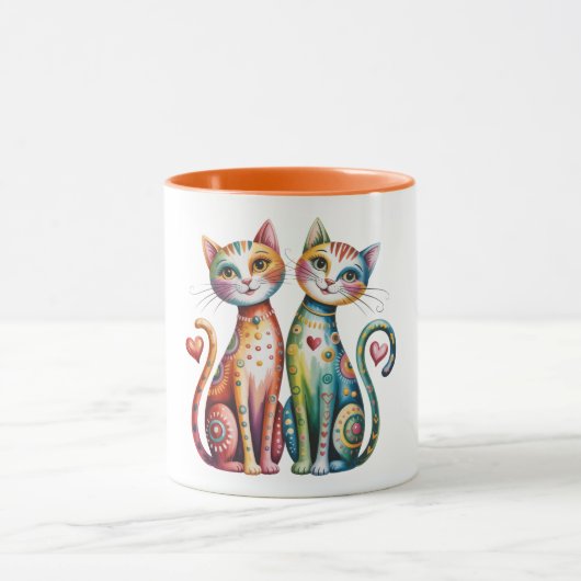 カラフルな子猫のペアが描かれた可愛いコーヒーマグ マグカップ (中央)