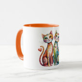 カラフルな子猫のペアが描かれた可愛いコーヒーマグ マグカップ (正面左)