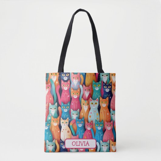 カラフルな子猫の可愛いパターン トートバッグ (正面)