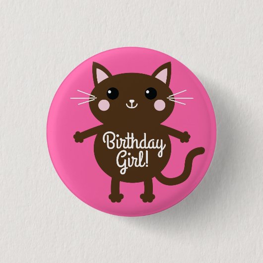 カラフルな子猫の1歳の誕生日パーティーテーマ 缶バッジ (正面)