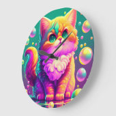 カラフルな子猫 ラージ壁時計 (傾斜)