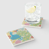 カラフルな孔雀および花 ストーンコースター (横)