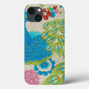カラフルな孔雀および花 iPhone 13ケース