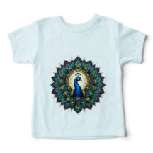 カラフルな孔雀の曼荼羅の子供用Tシャツ | 華やか