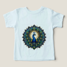 カラフルな孔雀の曼荼羅の子供用Tシャツ | 華やか