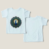 カラフルな孔雀の曼荼羅の子供用Tシャツ | 華やか (デザイン正面&裏面)