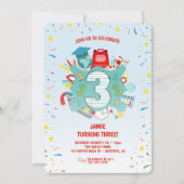 カラフルな学校テーマの3歳の誕生日パーティー 招待状 (正面)