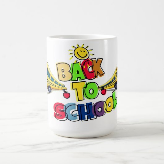 カラフルな学校モチーフのカートゥーン デザイン コーヒーマグカップ (中央)