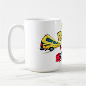 カラフルな学校モチーフのカートゥーン デザイン コーヒーマグカップ (左)