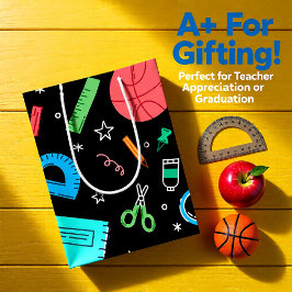 カラフルな学用品 ドゥードル バックトゥスクール ミディアムペーパーバッグ