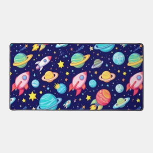 カラフルな宇宙のキャラクターパターン デスクマット