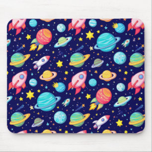 カラフルな宇宙のキャラクターパターン マウスパッド