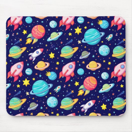 カラフルな宇宙のキャラクターパターン マウスパッド (正面)