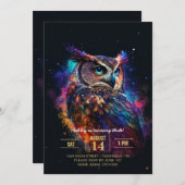 カラフルな宇宙のフクロウ 招待状 (正面/裏面)
