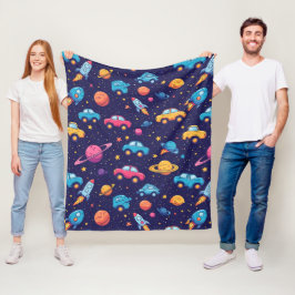 カラフルな宇宙の乗り物で遊び心あふれる子供部屋を フリースブランケット