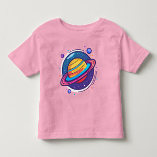 カラフルな宇宙の土星ベビーTシャツ トドラーTシャツ