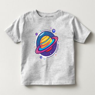 カラフルな宇宙の土星ベビーTシャツ トドラーTシャツ