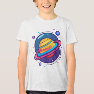 カラフルな宇宙の土星ベビーTシャツ トライブレンドＴシャツ