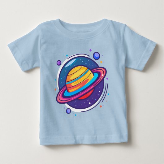 カラフルな宇宙の土星ベビーTシャツ ベビーTシャツ (正面)