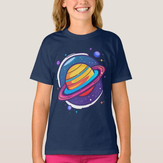 カラフルな宇宙の土星ベビーTシャツ Tシャツ (正面)