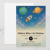 カラフルな宇宙の誕生日 - ロケットと惑星 招待状 (正面/裏面)