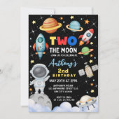 カラフルな宇宙への旅 二歳の誕生日おめでとう 招待状 (正面)