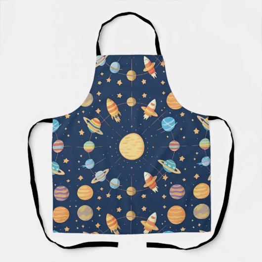 カラフルな宇宙をテーマにした惑星のパターン エプロン (正面)