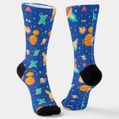 カラフルな宇宙をテーマにした惑星のパターン ソックス (傾斜あり)