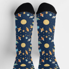 カラフルな宇宙をテーマにした惑星のパターン ソックス