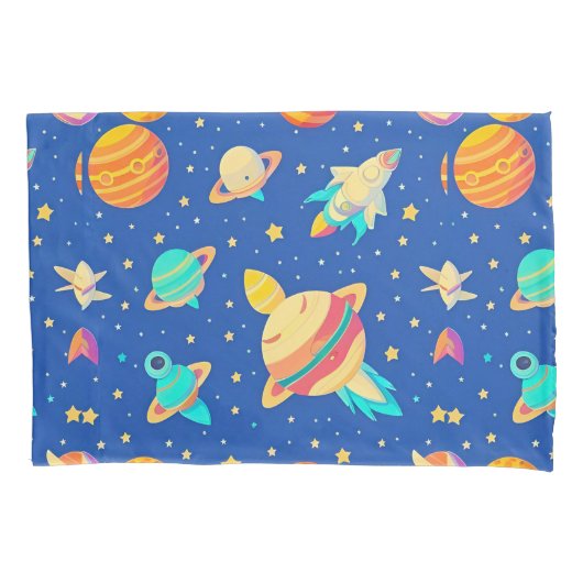 カラフルな宇宙をテーマにした惑星のパターン 枕カバー (正面)