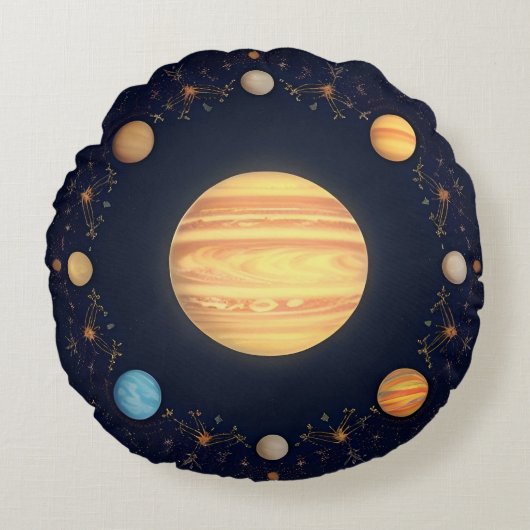 カラフルな宇宙イラスト ラウンドクッション (正面)