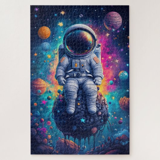 カラフルな宇宙シーンの宇宙飛行士 ジグソーパズル (縦)