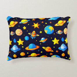 カラフルな宇宙テーマ惑星付き アクセントクッション