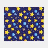 カラフルな宇宙冒険 フリースブランケット (正面(横))