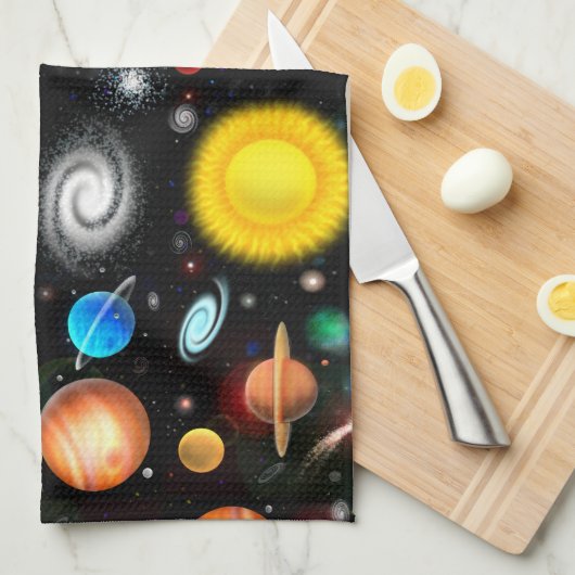 カラフルな宇宙天文学の宇宙の台所タオル キッチンタオル (四つ折り)