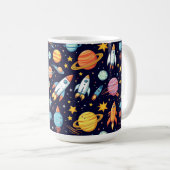 カラフルな宇宙探査パターン コーヒーマグカップ (正面右)