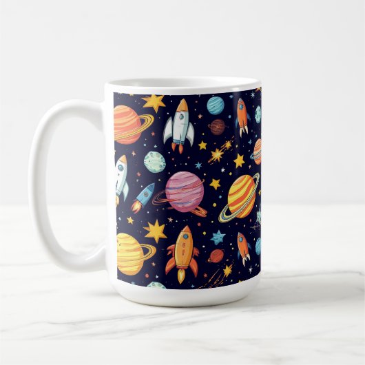 カラフルな宇宙探査パターン コーヒーマグカップ (左)
