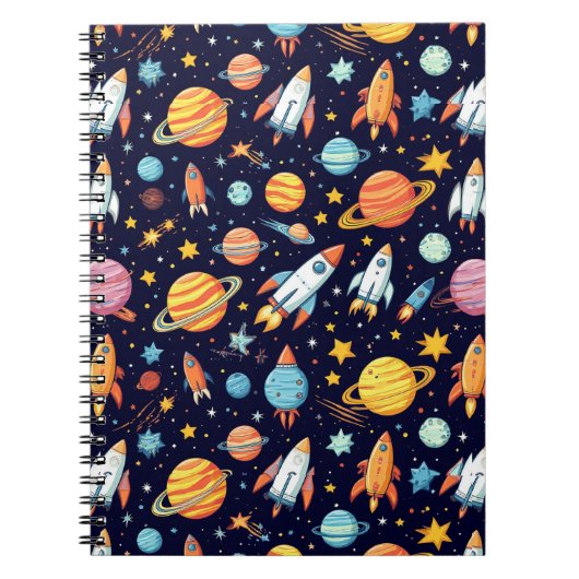カラフルな宇宙探査パターン ノートブック (正面)
