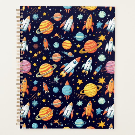 カラフルな宇宙探査パターン プランナー手帳 (正面)
