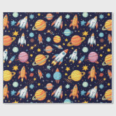 カラフルな宇宙探査パターン ラッピングペーパー (フラット)