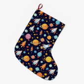 カラフルな宇宙探査パターン ラージクリスマスストッキング (正面 (吊り時))