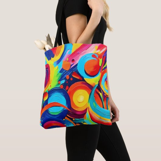 カラフルな宇宙的カオス絵画 トートバッグ (クローズアップ)