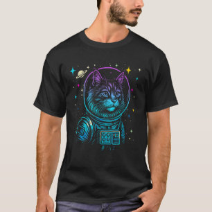 カラフルな宇宙飛行士メインクーン猫の宇宙銀河猫 Tシャツ