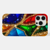 カラフルな宝石の抽象的なデザイン✨ ゴールドラメ輝き  iPhoneケース (裏面横)